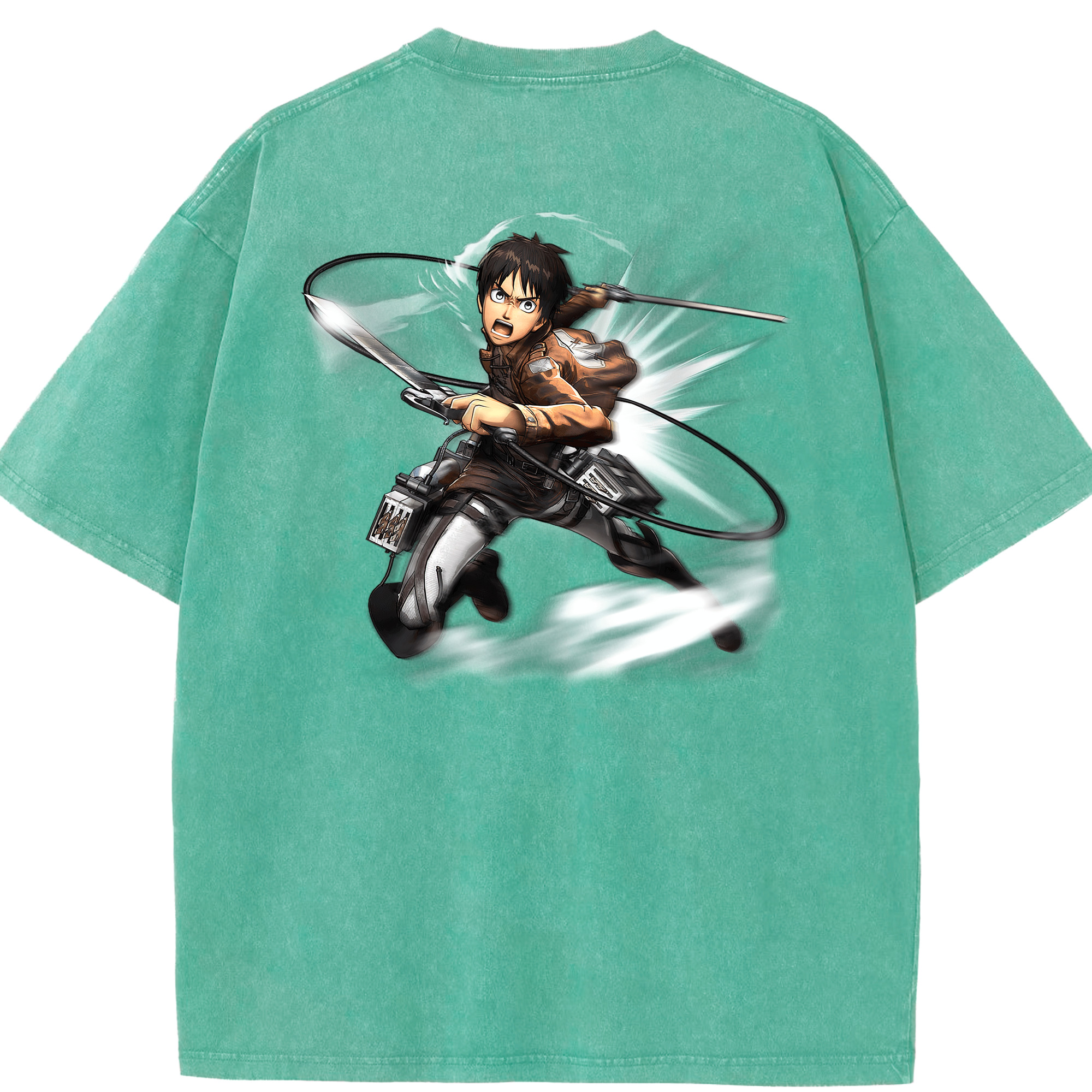 （画像用） 進撃の巨人 エレン･イェーガー Attack on Titan Eren Jäger 綿100% ヴィンテージ風 半袖Tシャツ（背面プリント）